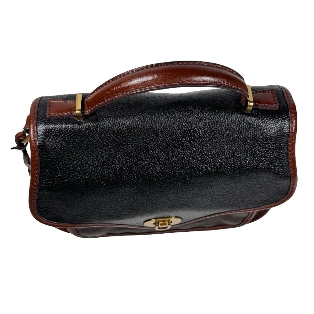 Fossil Heritage Crossbody Bag Top Handle Black Brown Leather Preppy - Picture 7 of 16